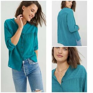 Pilcro by Anthropologie Mila Draped Teal Button-Down Women's Shirt